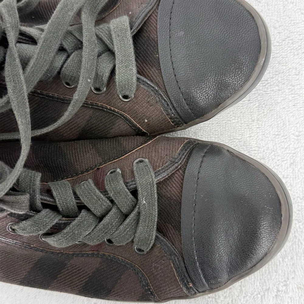 Burberry London Vulcanised Hi Top Sneaker Brown Plaid Mens Size 42